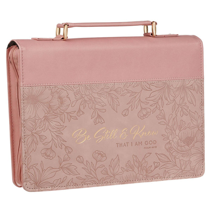Be Still and Know Pink Floral Faux Leather Fashion Bible Cover - Psalm 46:10 - Medium