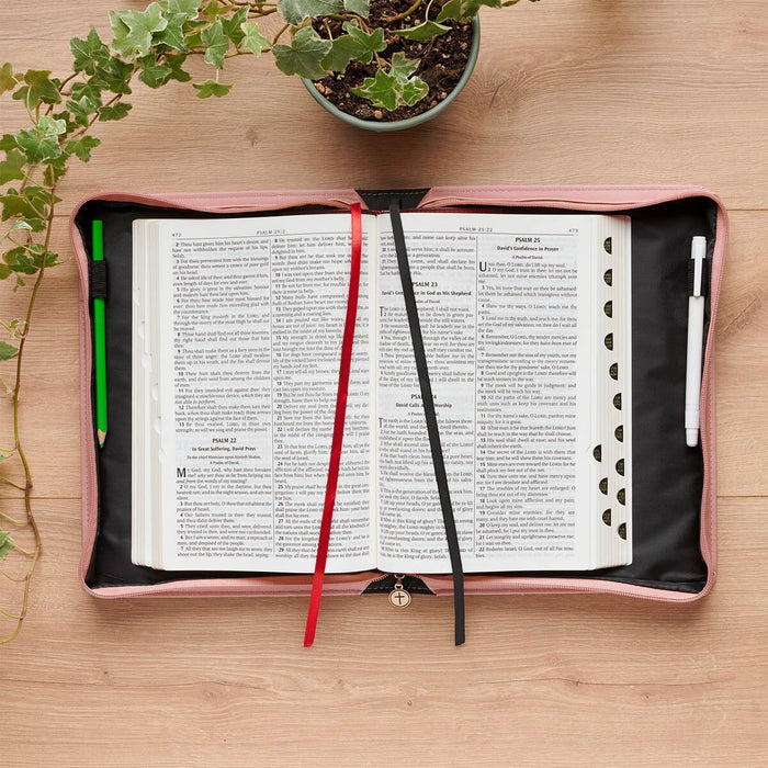 Be Still and Know Pink Floral Faux Leather Fashion Bible Cover - Psalm 46:10 - Medium