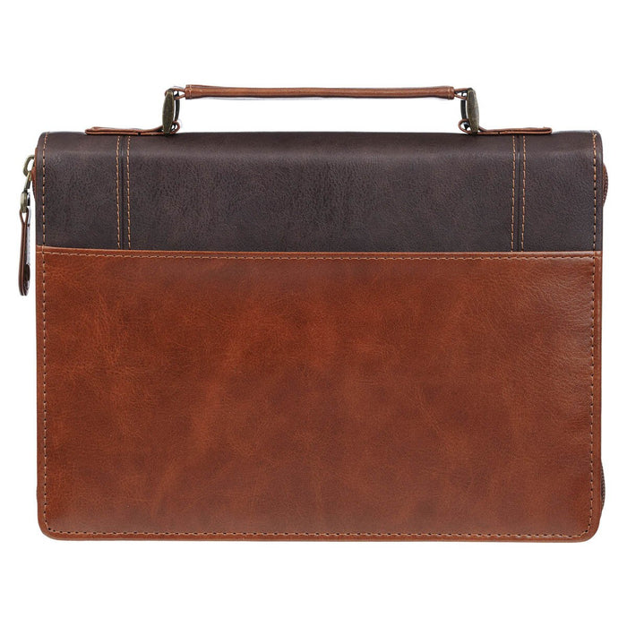 Stand Firm Espresso and Honey-brown Faux Leather Classic Bible Cover - 1 Corinthians 16:13 - Medium