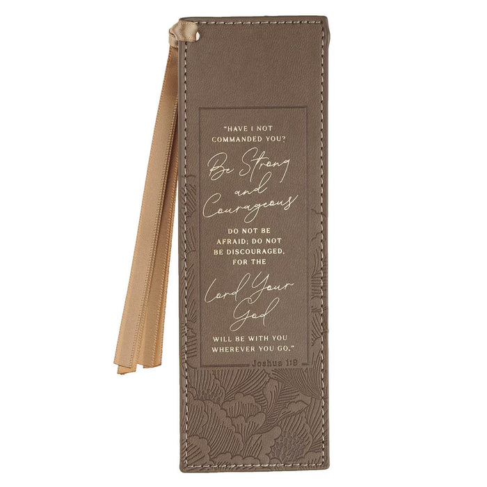 Strong and Courageous Brown Faux Leather Bookmark - Joshua 1:9