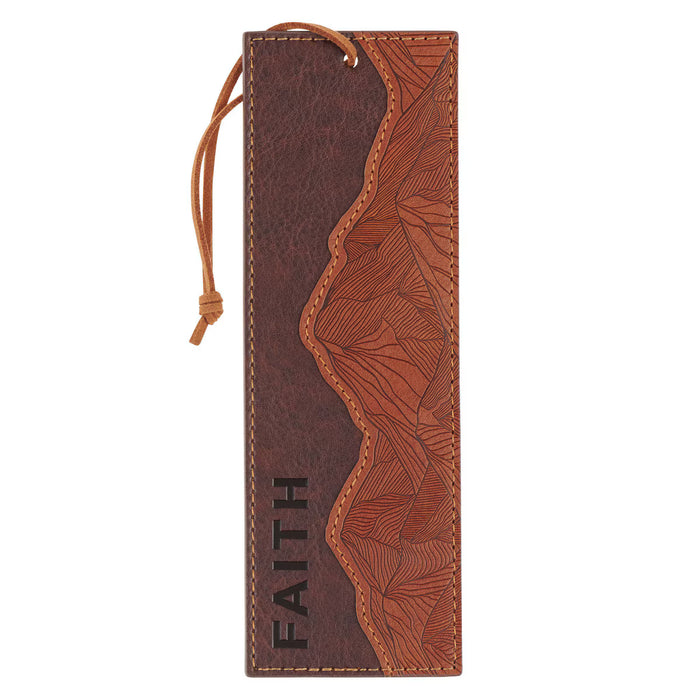 Faith Can Move Mountains Brown Faux Leather Bookmark - Matthew 17:20