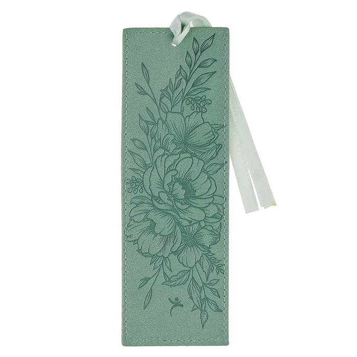 Faith Teal Floral Faux Leather Bookmark - 2 Corinthians 5:7