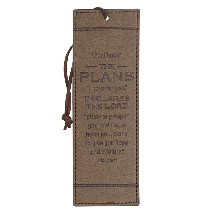 The Plans Cocoa Brown and Taupe Faux Leather Bookmark - Jeremiah 29:11