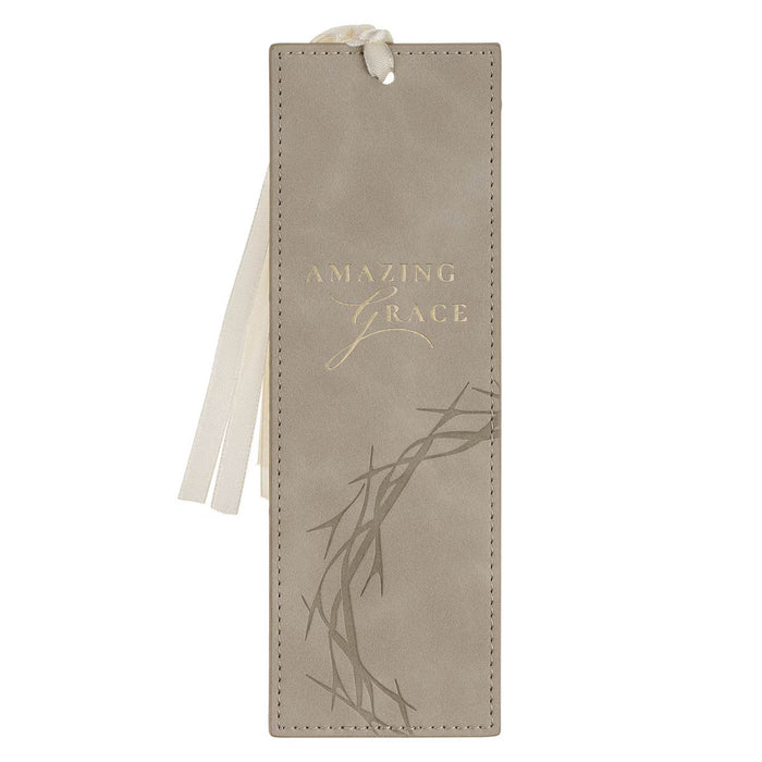 Amazing Grace Taupe Faux Leather Bookmark - Isaiah 53:5