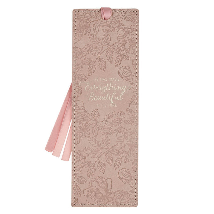 Everything Beautiful Blush Floral Faux Leather Bookmark - Ecclesiastes 3:11