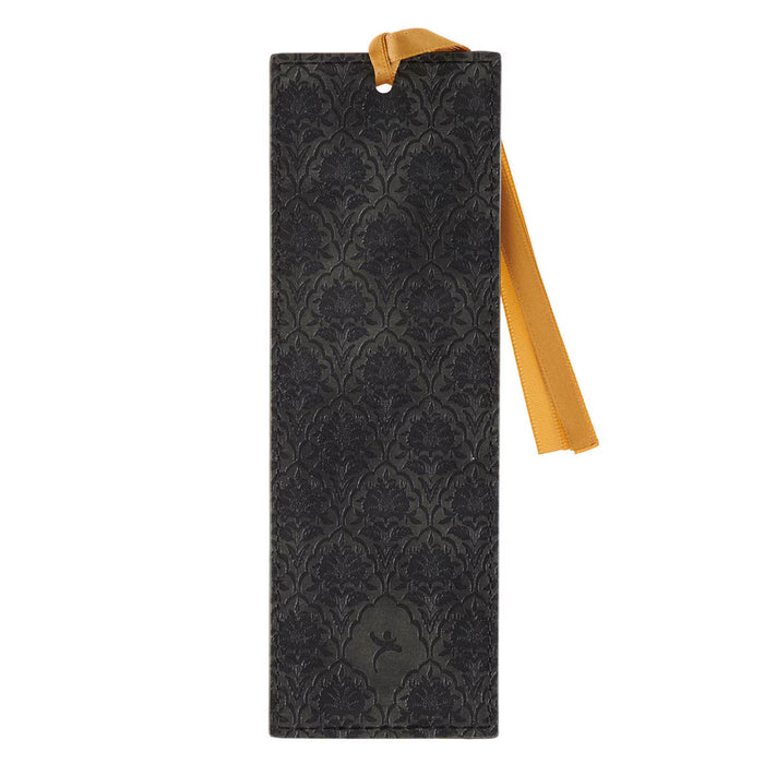 The Plans Graphite and Black Floral Faux Leather Bookmark - Jeremiah 29:11
