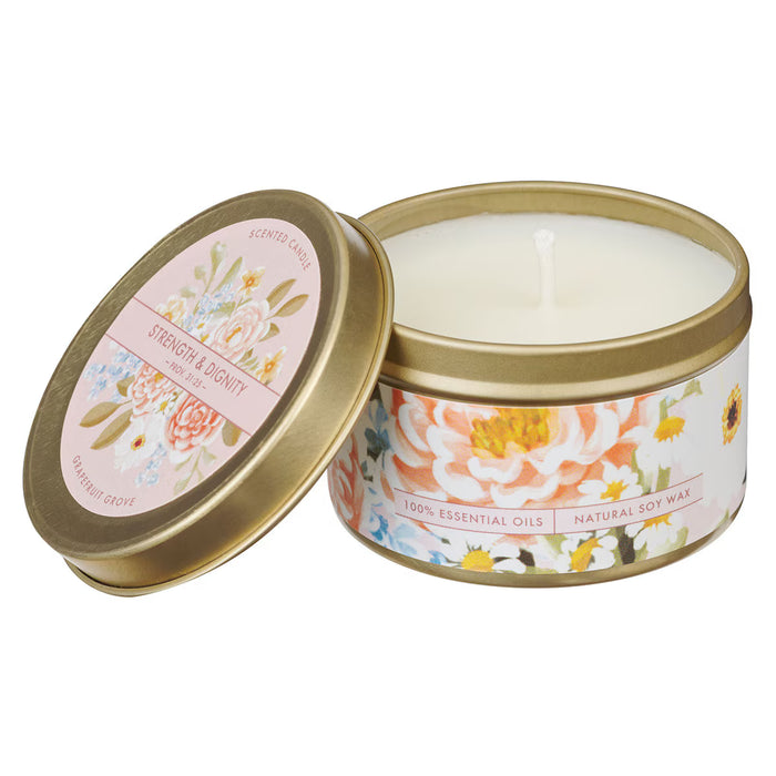 Strength and Dignity Grapefruit Grove Candle in a Tin - Proverbs 31:25