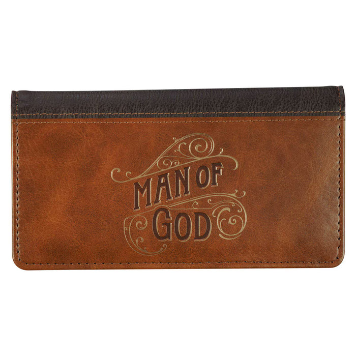 Man of God Honey-brown and Espresso Faux Leather Checkbook Wallet - 1 Timothy 6:11