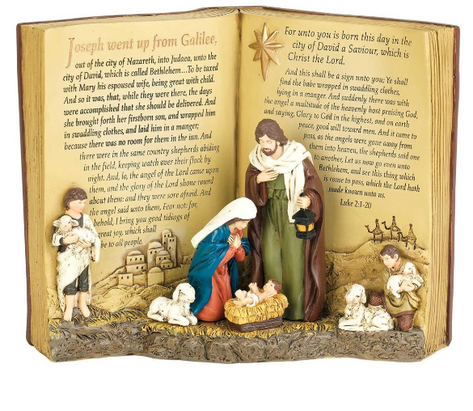 HOLY FAMILY BOOK FIGURINE RSN 6"HIGH