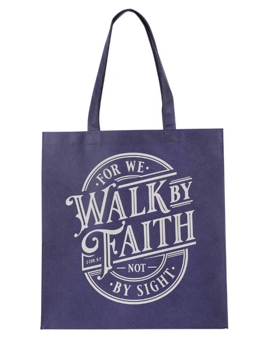 Walk By Faith Blue Reusable Non-woven Shopping Bag - 2 Corinthians 5:7