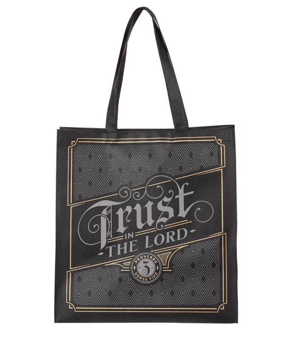 Trust in the Lord Charcoal and Gold Reusable Non-woven Shopping Tote Bag -Proverbs 3:5