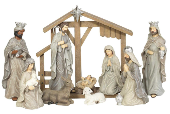 10 Piece Nativity W/ Creche 9.7"