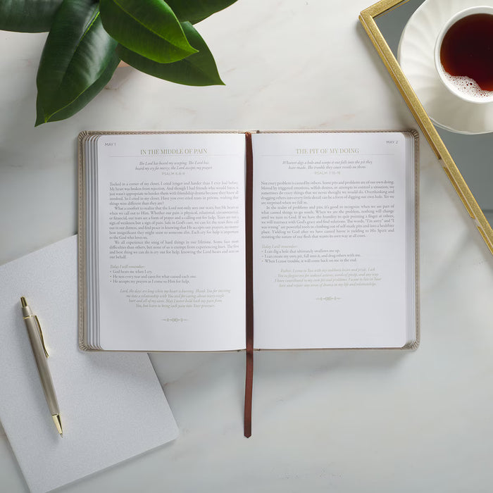 Ten Minutes with God for Women Taupe Faux Leather Daily Devotional by Debbie Alsdorf