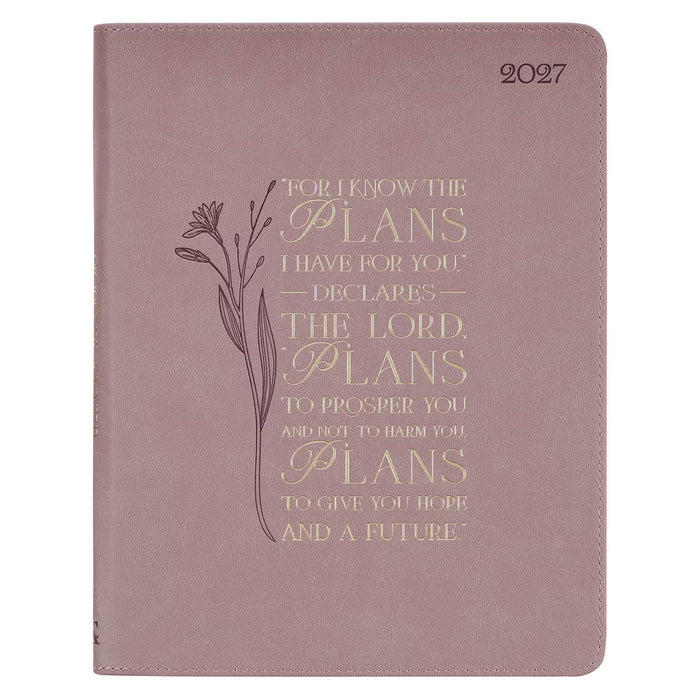 2027 Plans Large Zippered Dusty Mauve Faux Leather 18-Month Planner for Women - Jeremiah 29:11