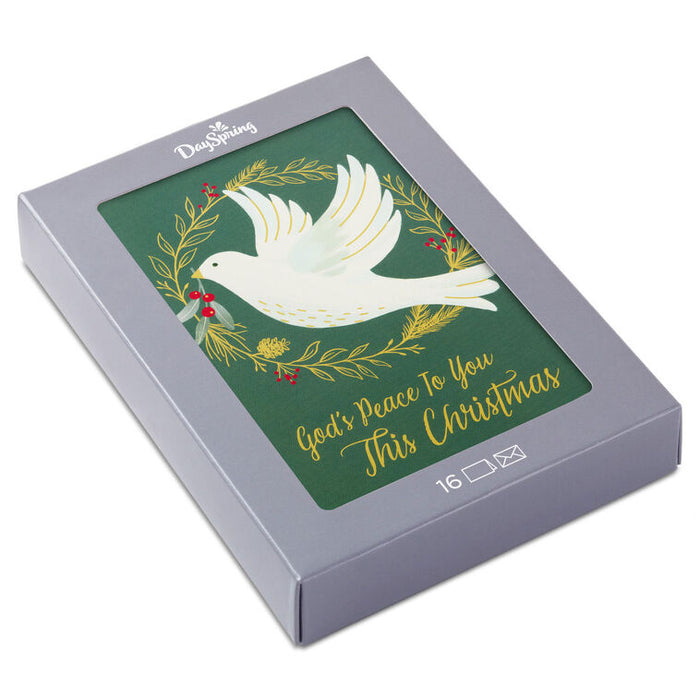 Dove and Wreath Religious Boxed Christmas Cards, Pack of 16