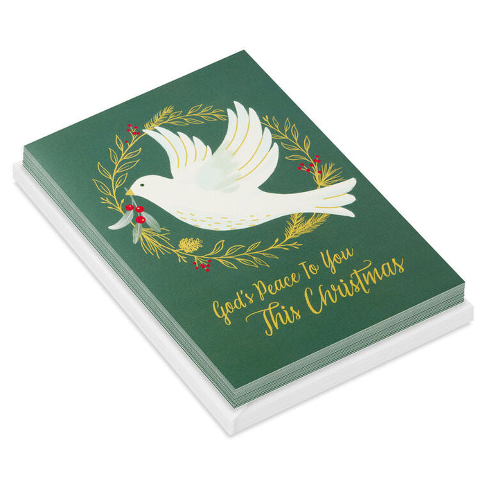 Dove and Wreath Religious Boxed Christmas Cards, Pack of 16