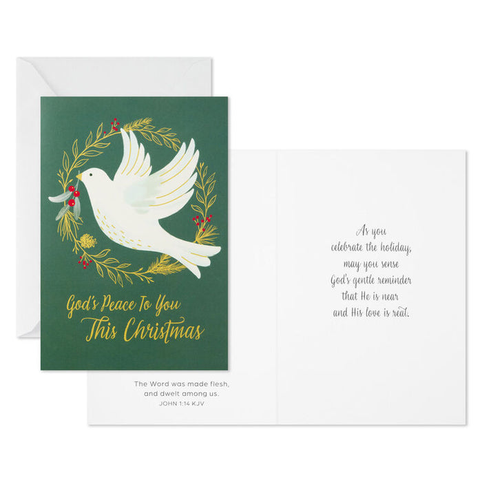 Dove and Wreath Religious Boxed Christmas Cards, Pack of 16