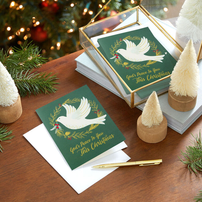 Dove and Wreath Religious Boxed Christmas Cards, Pack of 16