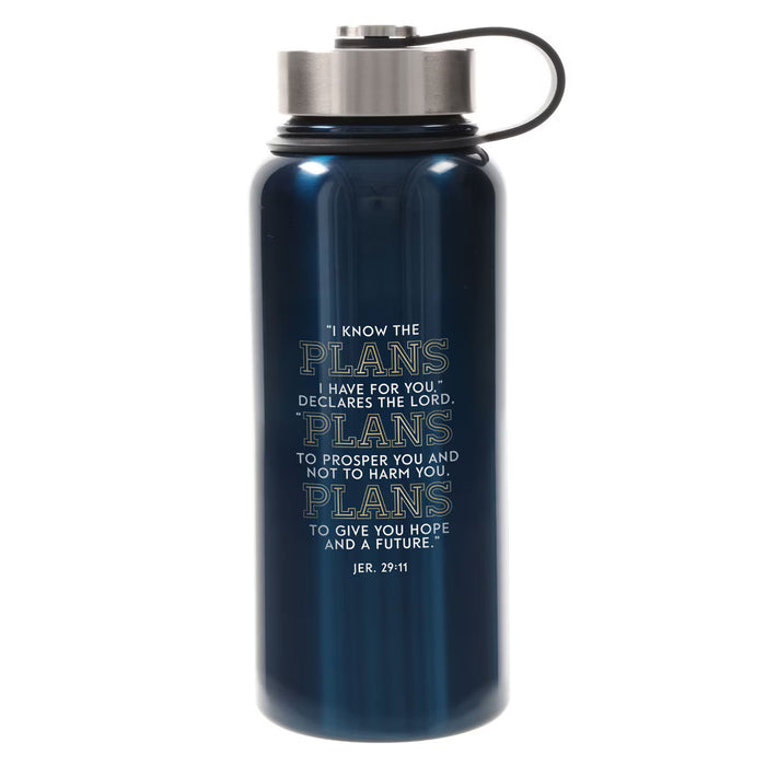 The Plans Navy Blue Stainless Steel Water Bottle - Jeremiah 29:11