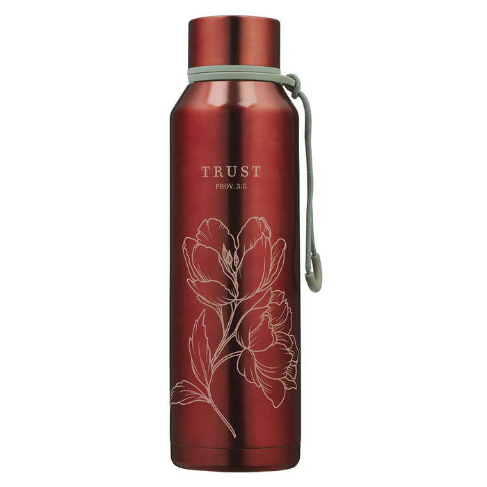 Trust Metallic Pomegranate Red Stainless Steel Water Bottle - Proverbs 3:5