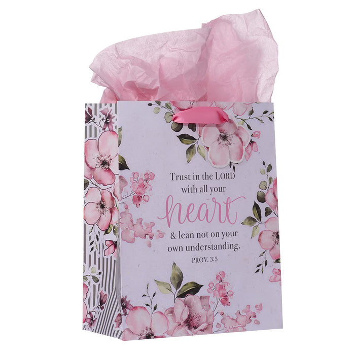 Trust in the Lord Pink Floral Medium Gift Bag - Proverbs 3:5