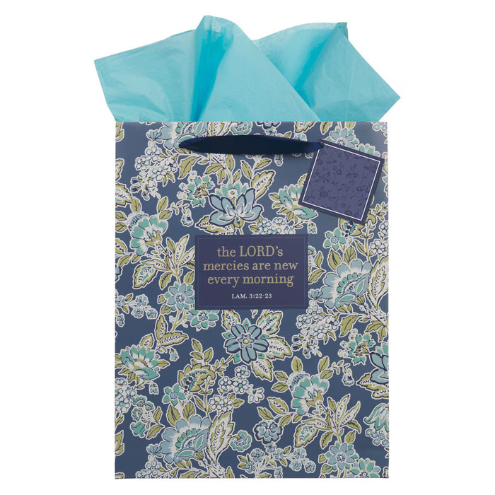 Morning Mercies Blue Green Floral Large Gift Bag Lam 3:22-23