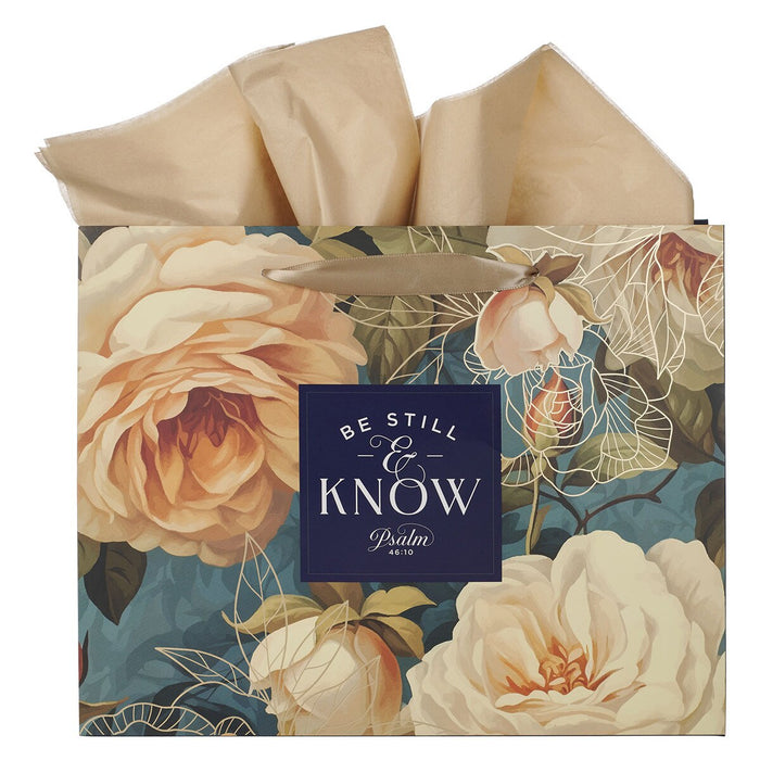 Be Still and Know Serene Roses Large Landscape Gift Bag - Psalm 46:10