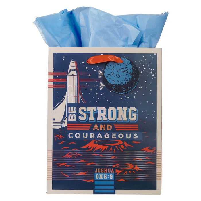 Be Strong and Courageous Blue Space Medium Gift Bag - Joshua 1:9