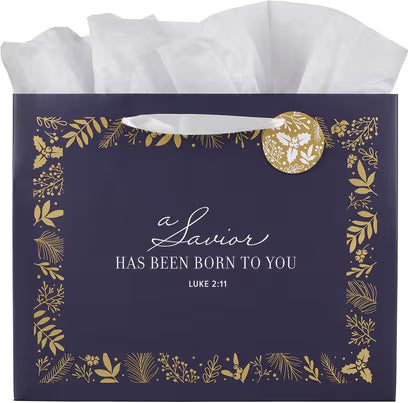 A Savior is Born Blue Large Landscape Gift Bag