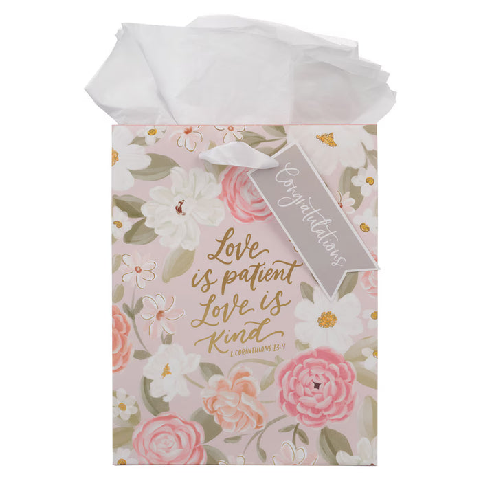 Love is Patient Pink Floral Medium Gift Bag – 1 Corinthians 13:4