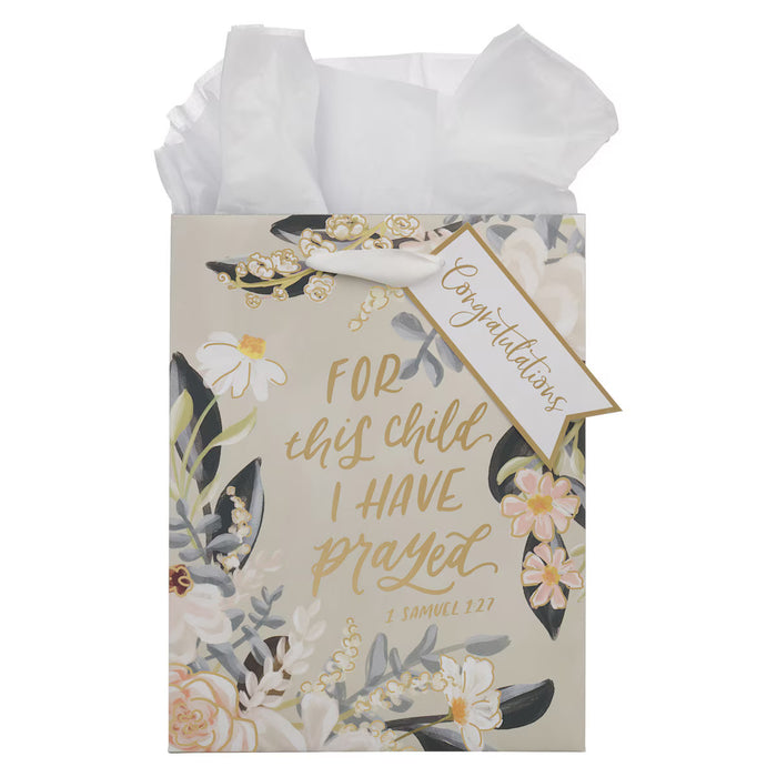 For This Child I Have Prayed Tan Floral Medium Gift Bag - 1 Samuel 1:27