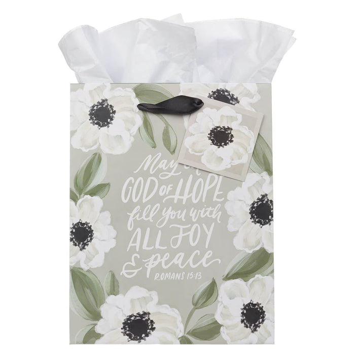 God of Hope Gray Floral Medium Gift Bag - Romans 15:13