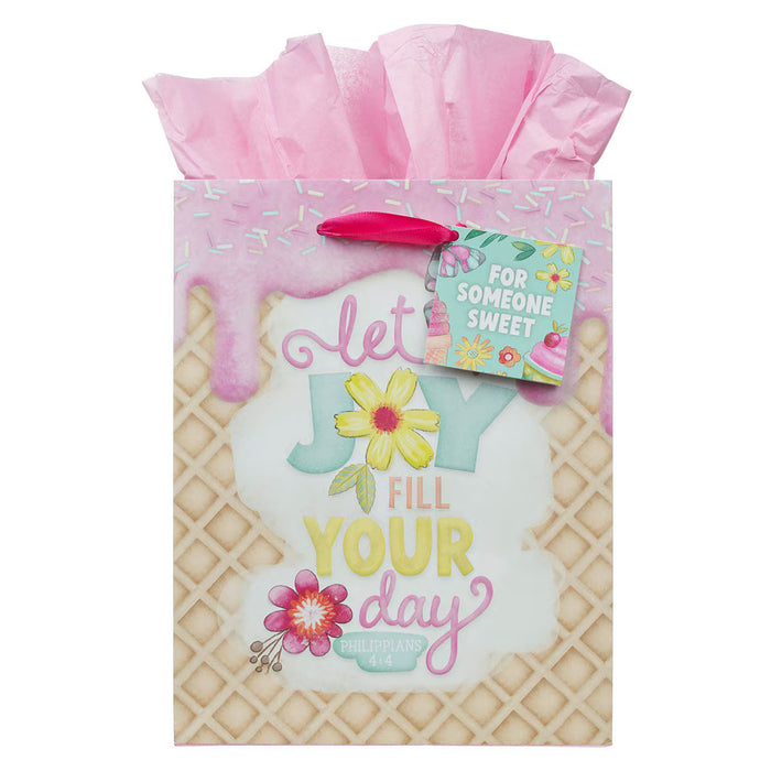 Let Joy Fill Your Day Pink Medium Gift Bag - Philippians 4:4