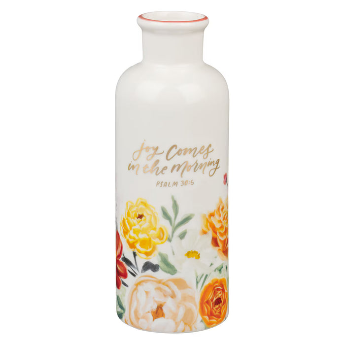 Joy Comes in the Morning Orange Foral Ceramic Table Vase - Psalm 30:5