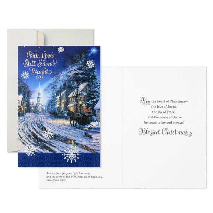 Thomas Kinkade God's Love Shines Bright Religious Boxed Christmas Cards, Pack of 16