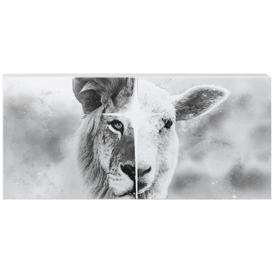 B&W Lion and Lamb Wood Plaque Decor