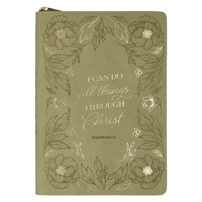 All Things Green Floral Faux Leather Classic Journal with Zipper Closure - Philippians 4:13 Image FeatureA