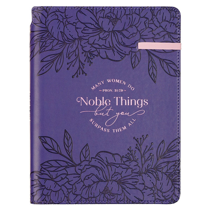 Noble Things Purple Faux Leather Classic Journal with Pen Holder - Proverbs 31:29