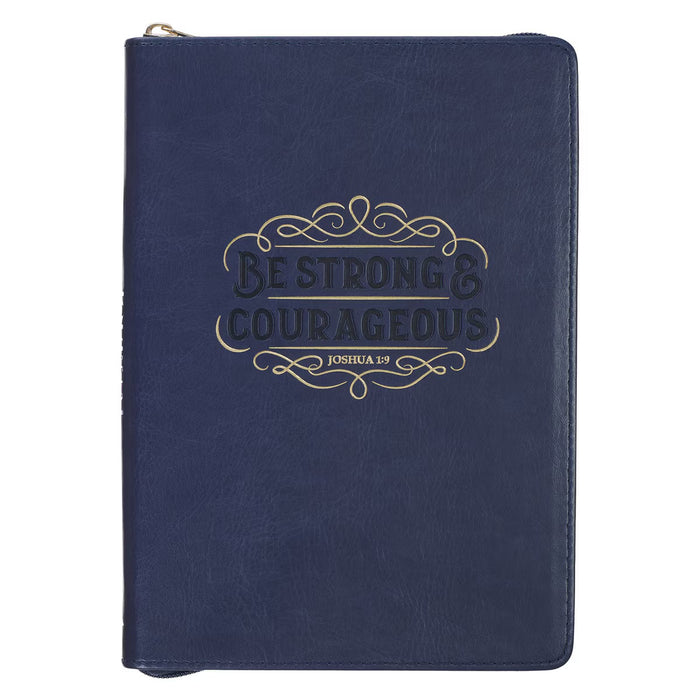 Be Strong and Courageous Blue Faux Leather Journal with Zipper Closure - Joshua 1:9