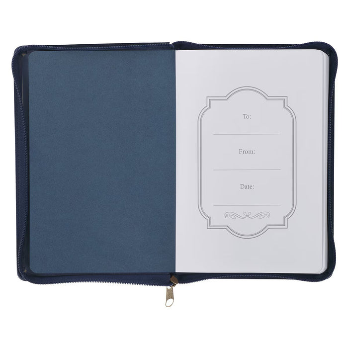 Be Strong and Courageous Blue Faux Leather Journal with Zipper Closure - Joshua 1:9
