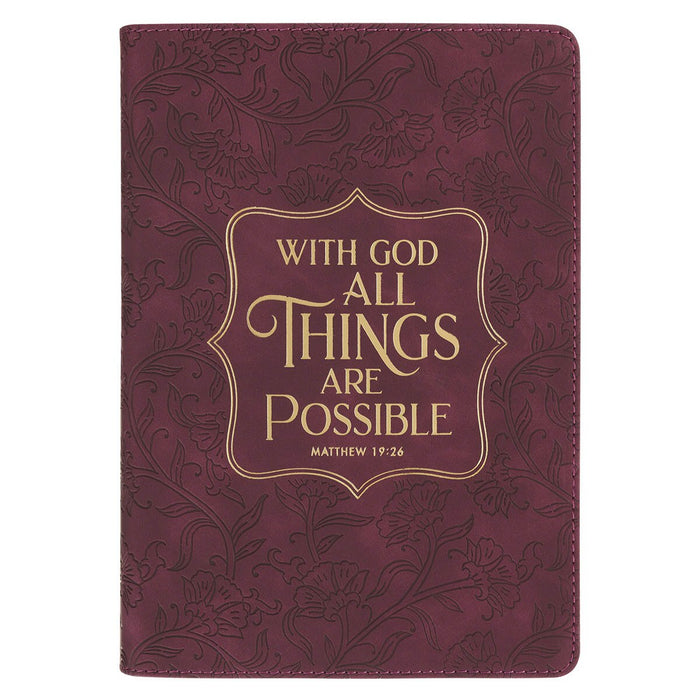 Things Are Possible Burgundy Faux Leather Classic Journal - Matthew 19:26