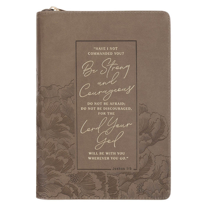Be Strong and Courageous Ash-brown Faux Leather Journal with Zipper Closure - Joshua 1:9