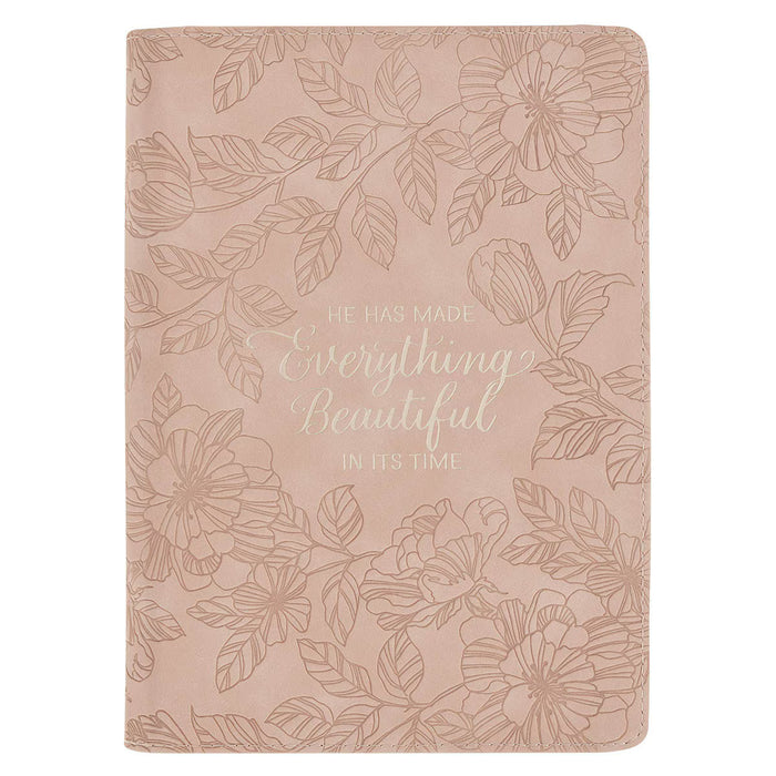 Everything Beautiful Blush Floral Faux Leather Journal with Zipper Closure - Ecclesiastes 3:11