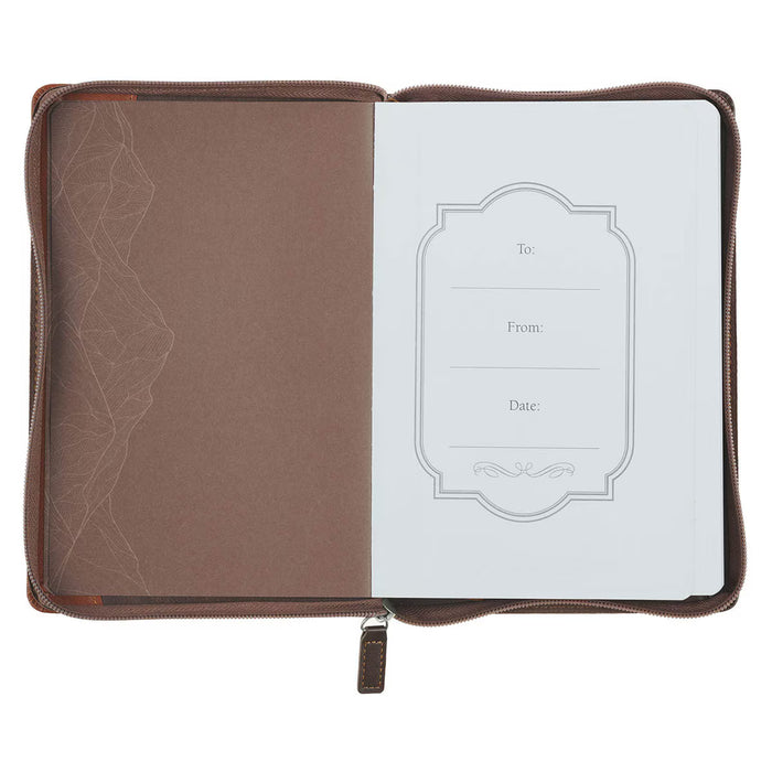 Faith Chestnut Brown Faux Leather Classic Journal with Zipper Closure - Matthew 17:20