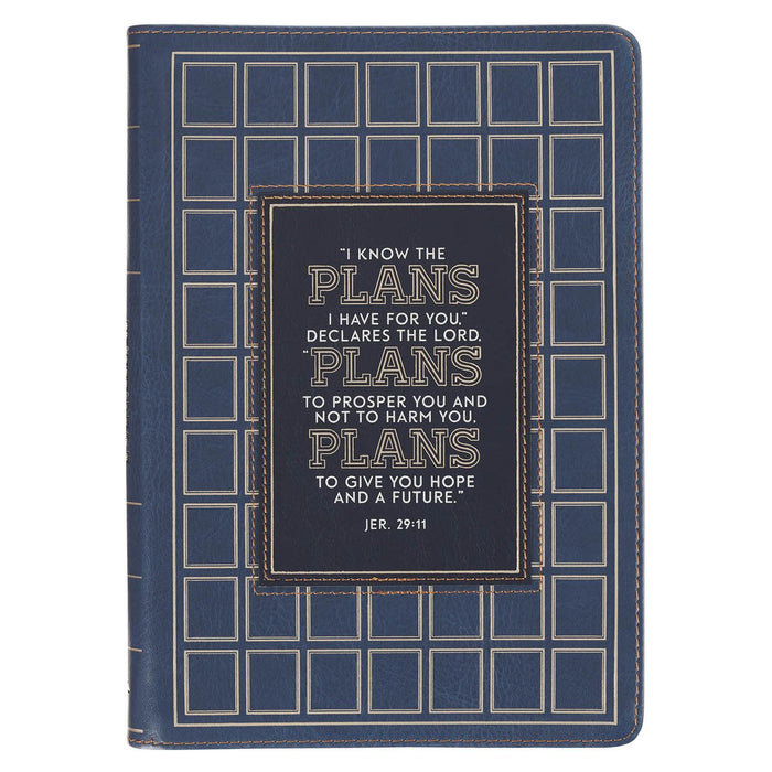 The Plans Modern Blue Grid Classic Journal with Zipper Closure - Jeremiah 29:11