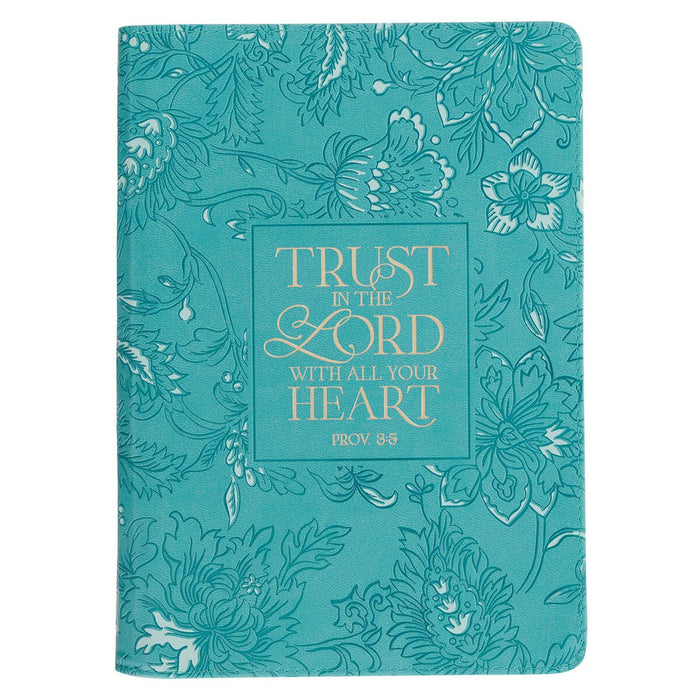 Trust in the Lord Teal Floral Faux Leather Journal with Zipper Closure - Proverbs 3:5