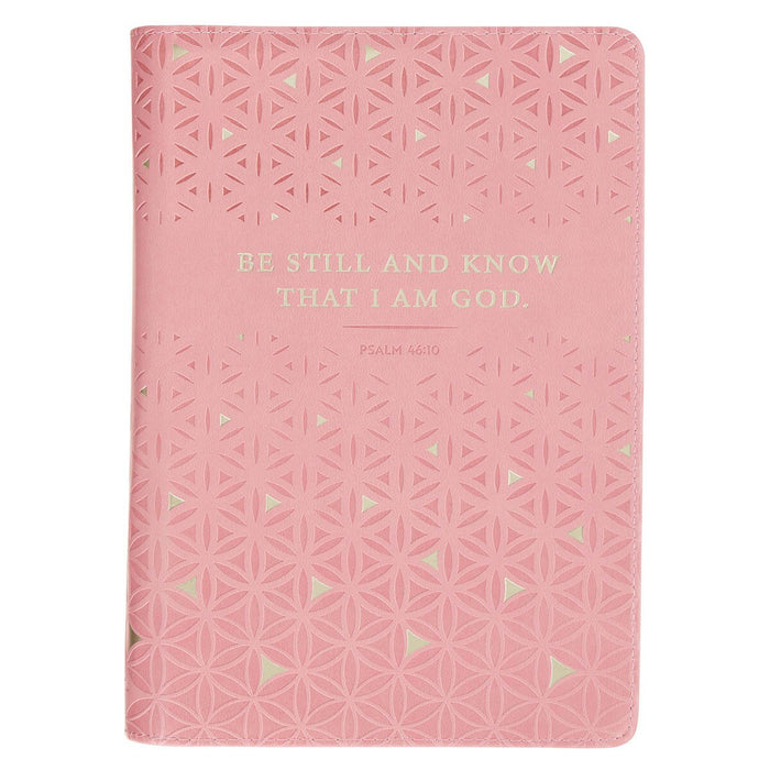 Be Still and Know Geometric Pink Faux Leather Journal with Zipper Closure - Psalm 46:10