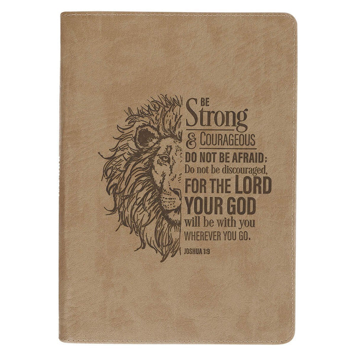 Be Strong and Courageous Lion Tan Faux Leather Journal with Zipper Closure - Joshua 1:9