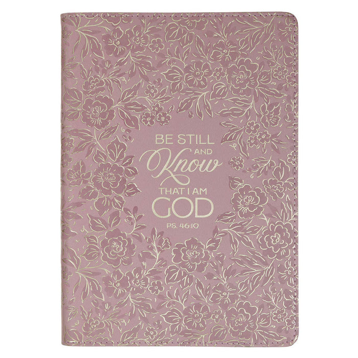 Be Still and Know Mauve Floral Faux Leather Slimline Journal - Psalm 46:10