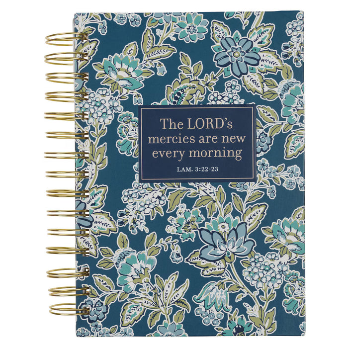 Morning Mercies Blue and Green Floral Spiral Journal - Lamentations 3:22-23